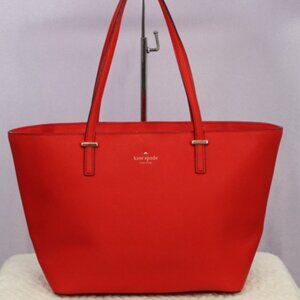 Kate Spade New York Large Red Saffiano Leather Tote Bag with Dust Bag